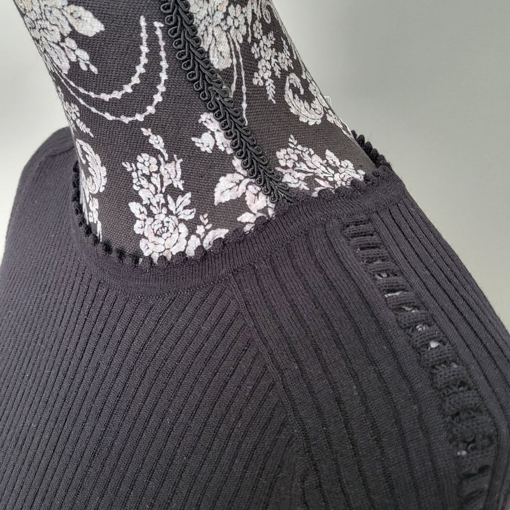 Carven Ribbed Wool Top with Ladderwork-BLACK-Small - Picture 4 of 7